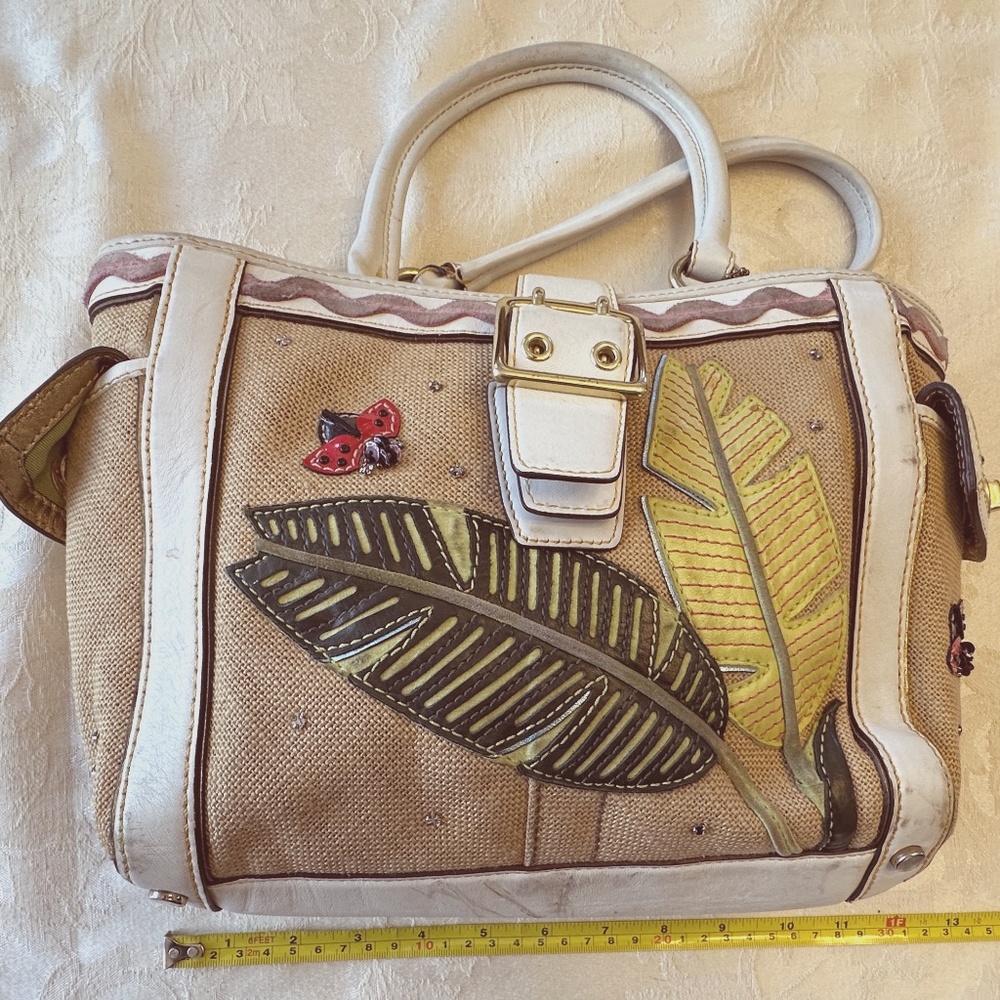 Coach Canvas leather cream stitch purse